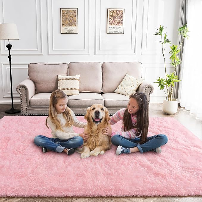 Awaytail Pink Rug 8x10 - Non Slip Fluffy Rugs for Living Room - Cute Floor Rug for Girls Room Decor- Large Fuzzy Shag Carpet - Shaggy Rugs for Living Room Washable 8x10 Area Rugs Clearance