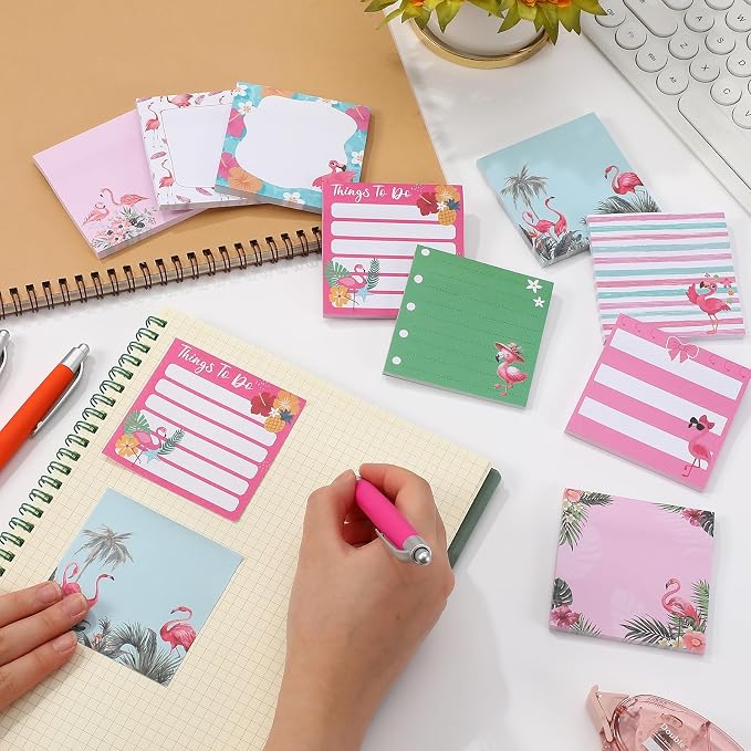 9 Pads Flamingos Sticky Notes 3x3 Inch Cute Self Stick Notepads Notes Adhesive Memo Pad Office Decor Gifts for Students School Teacher Meeting Office Supplies