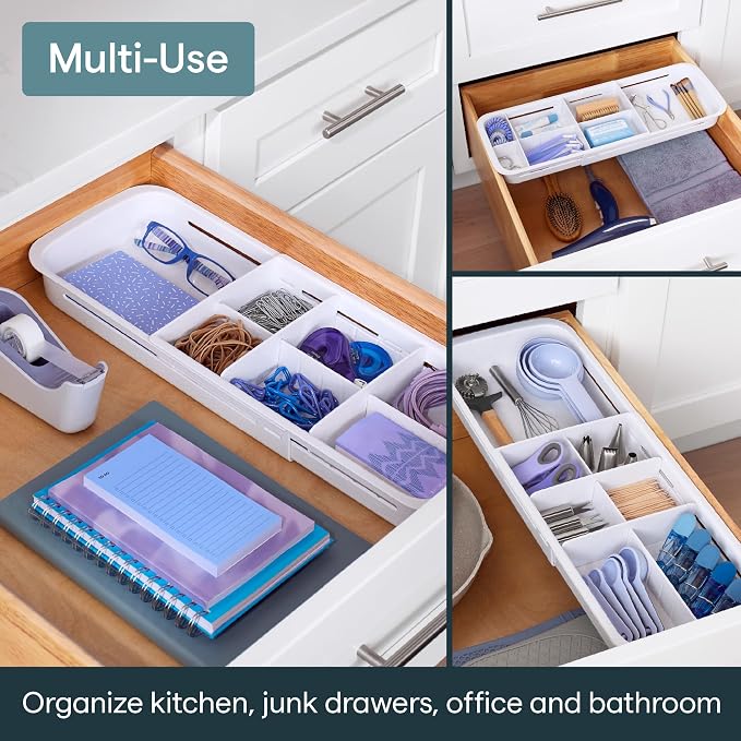 YouCopia DrawerFit Sliding Drawer Tray with Adjustable Dividers, Expandable Kitchen Storage Organizer, Speckled White