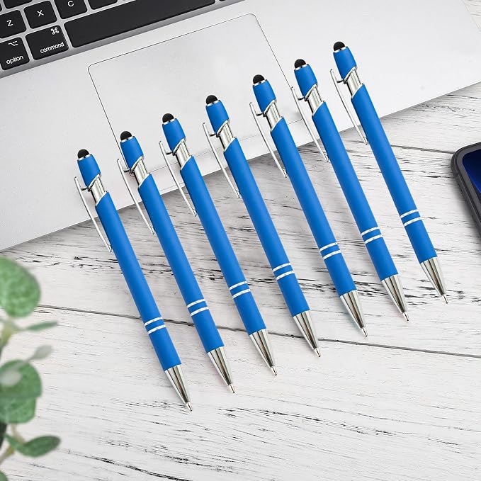 PASISIBICK 12 Pieces Blue Ballpoint Pen with Stylus Tip, 2 in 1 Stylus Stylish Pen, Blue Metal Stylus Pen for Touch Screens, Black Ink, 1.0 mm Medium Point(12 PCS Light Blue)
