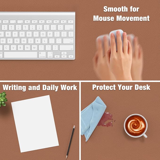 Hsurbtra Desk Pad, 35.5" x 17" PU Leather Desk Mat, XXL Extended Mouse Pad, Waterproof Desktop Blotter Protector, Non-Slip Ultra Thin Large Laptop Keyboard Writing Mat for Office Home, Dark Apricot