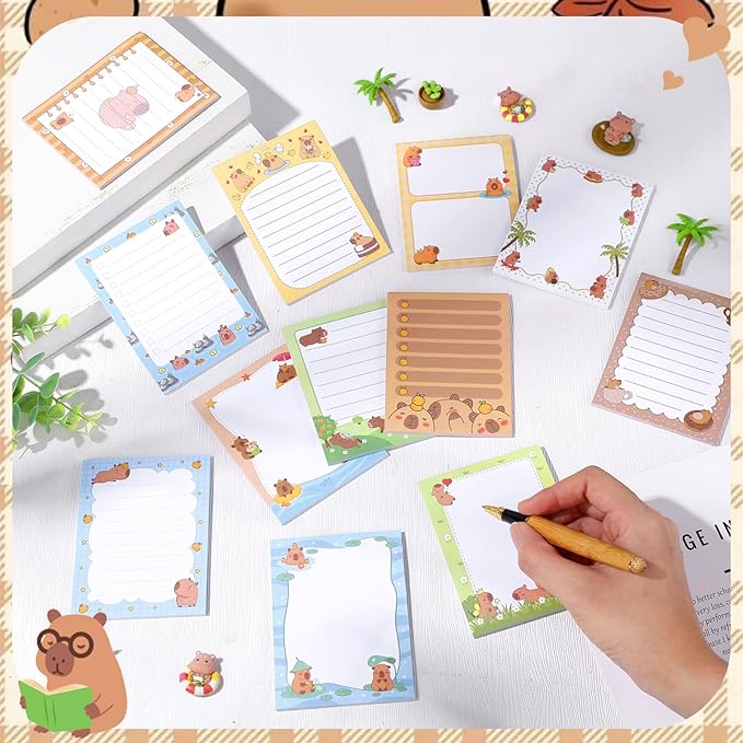 12 Pack Capybara Sticky Notes Gifts Cute Sticky Notes 3x4 Funny Gifts for Capybara Lovers Cartoon Notepads Animals Memo for Women Men Office Supplies Home Christmas Favors