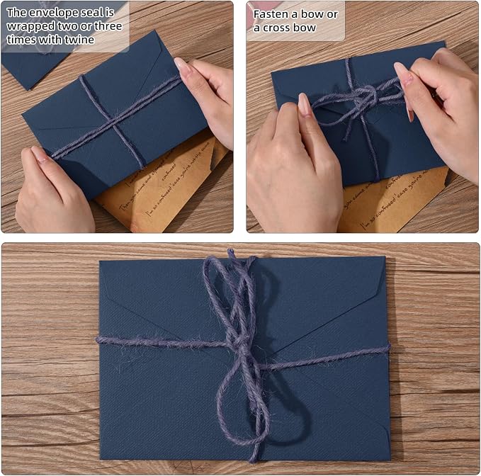 48 Pieces Stationery Set with Envelopes (24 Kraft Paper Sheets + 12 Linen Texture Envelopes+12 Wax Seal Stickers), Stationery Letter Writing Paper Set for Love Letters and Party Invitations (Blue)