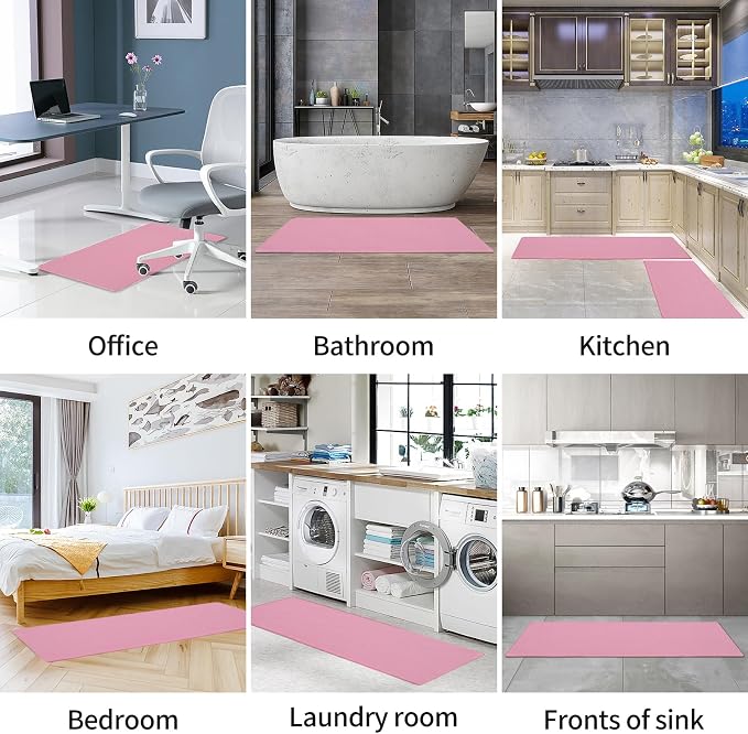 Kitchen Mats and Rugs Set of 2 - Cushioned Anti-Fatigue Kitchen Rug for Floor Washable 17"x29" +17"x59", PinkRed