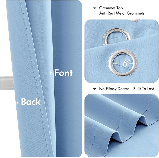 MIULEE Blackout Curtains for Bedroom Living Room 2 Panels, Thermal Insulated Room Darkening Drapes Grommet Noise Reducing Light Blocking Window Treatments 63 Inches Long 40x63 Inch Sky Blue