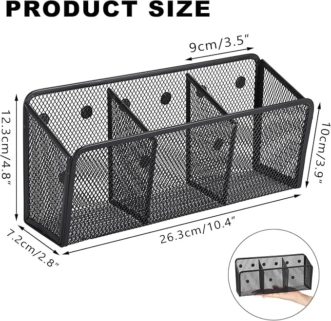 ELLDOO Magnetic Water Drink Packet Holder, 3 Compartments Magnetic Metal Mesh Tea Bag Organizer Sugar Packet Basket, Kitchen Organizers and Storage, Magnetic Pencil Holder