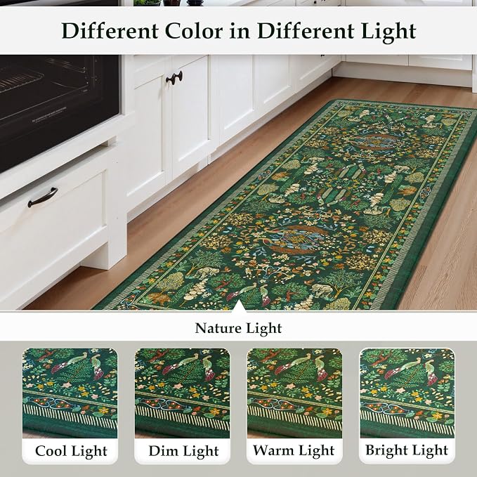KIMODE Kitchen Mats Cushioned Anti Fatigue 17"x47"+17"x29", Farmhouse Kitchen Mats for Floor 2 Piece, Dark Green Padded Kitchen Floor Mats Non Slip, Standing Mat for Laundry Office Sink Desk