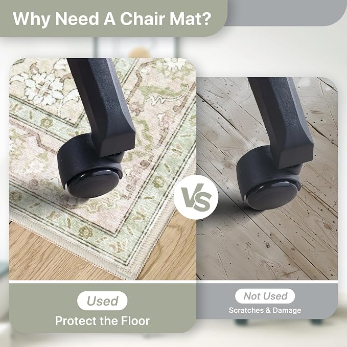 48"x72" Office Chair Mat for Hardwood Tile Floor, Under Desk Carpet Protector for Rolling Computer Chair Mat, Machine Washable Area Rug, Anti-Slip 1/5" Thick Low Pile Thin Vinyl Floor Mat, Mint