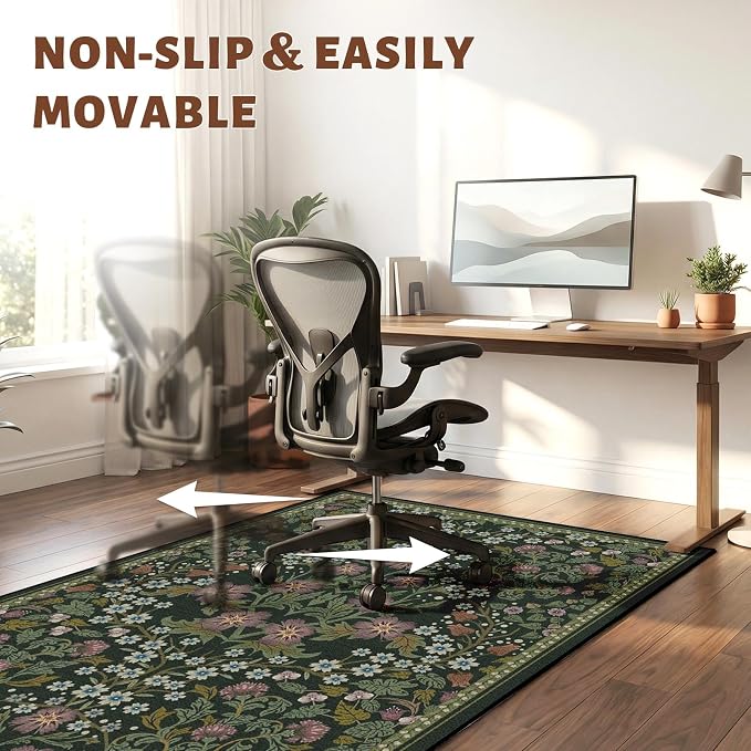 36" x 48" Office Chair Mat for Hardwood & Tile Floors, Desk Chair Mat Under Desk Floor Protector for Rolling Computer Chairs, Non-Slip Low Pile Area Rug for Home Office(Green)