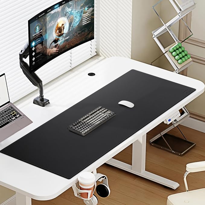 Cacoy 40" x 16" Leather Desk Mat for Home Office, Large PU Leather Desk Pad Protector, Waterproof & Scratch Resistant Computer Keyboard Mouse Mat, Office Desk Accessories Desk Matt for Desktop (Black)