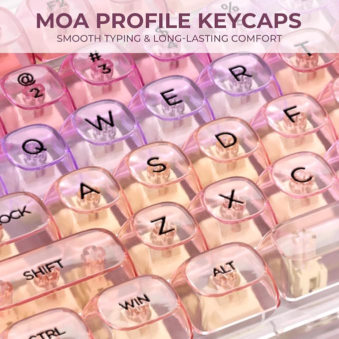 OHY XVX Sunset Purple Gradient Transparent Keycaps, MOA Profile 125 Keys PC Shine-Through Keycaps for MX Mechanical Keyboards