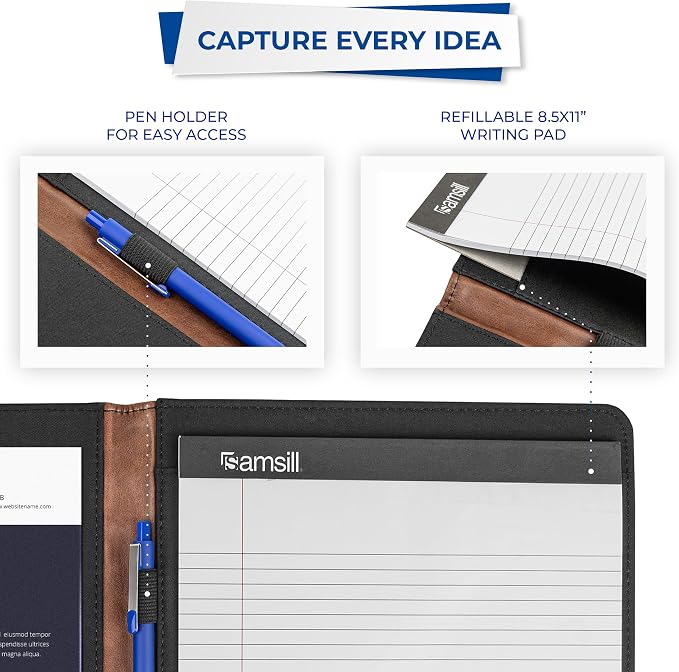 Samsill Two-Tone Padfolio Portfolio Folder, Professional Resume and Document Organizer with 8.5 x 11 Writing Pad, Business Card Pockets and Pen Holder, Faux Leather, Brown/Dark Brown
