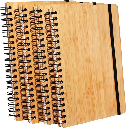 4 Packs Lined Bamboo Notebook Journals, Wooden Notebooks 80 Pages, 5" * 7" Hardcover Notebook College Thick Paper Notebook, Journaling Notebook for Work Women Men School
