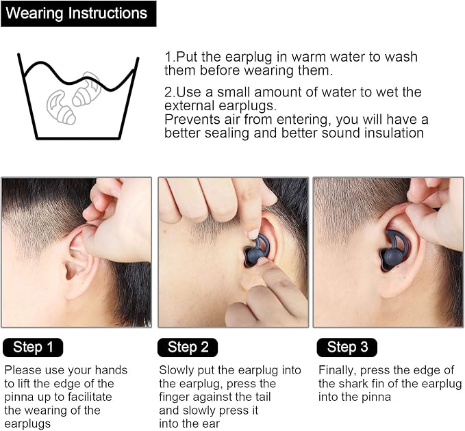 3 Pairs Ear Plugs for Sleeping Noise Reduction Silicone Sleep Earplugs Reusable Hearing Protection Sound Blocking Earplugs for Sleep Snoring Swimming Musician Construction (Black, Grey and Red)