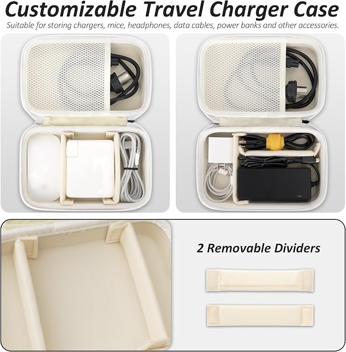 Charger Case for Macbook, Portable Tech Electronic Organizer Bag, Small Travel Storage Pouch for Laptop Accessories, MacBook Power Adapter, Charging Cords, USB Drives, Power Bank (White, XL)