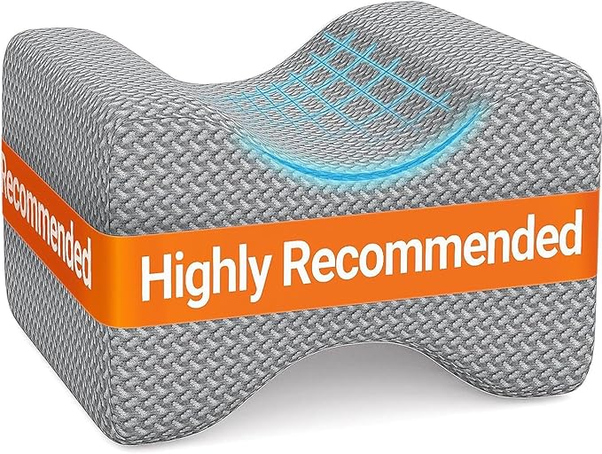 BlissTrends Memory Foam Knee Pillow, Knee Pillow for Side Sleepers, Leg Pillows for Sleeping Blood Circulation, Elevation Pillow for Spine Aligning, Sciatica, Hip, Knee, Ankle Pain, Grey, Medium
