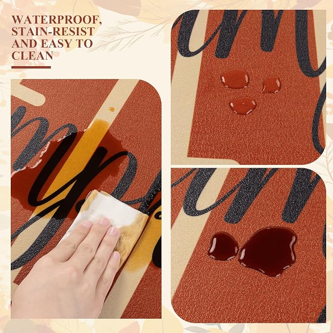 Ileading Fall Kitchen Mats Anti Fatigue, Pumpkin Kitchen Rugs Sets of 2 | Cushioned Non Slip Autumn Kitchen Mats for Floor, Waterproof Padded Floor Carpet for Harvest Thanksgiving