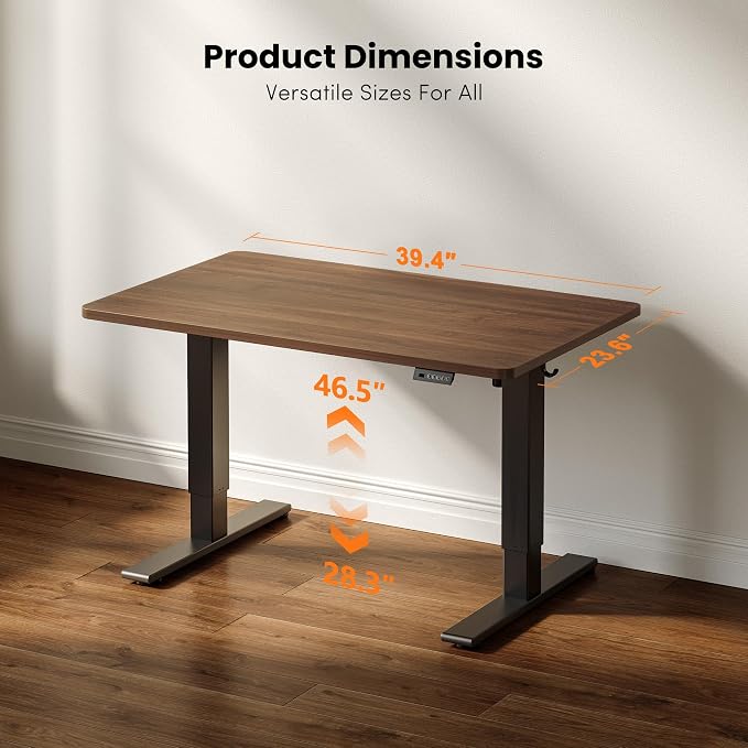 CubiCubi One-Piece Standing Desk, 40 x 24 Electric Height Adjustable Computer Desk, Sit Stand up Home Office Workstations with Whole-Piece Desktop, Black Walnut