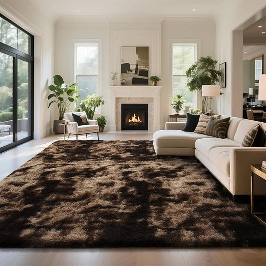 yongyangjuxin Fluffy Rug Shag Area Rug, Mottling Brown 8x10 Area Rugs for Living Room, Large Shag Area Rugs for Bedroom Room Home Decor, Upgrade Anti-Skid Rectangular Fuzzy Rugs