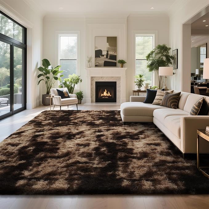yongyangjuxin Fluffy Rug Shag Area Rug, Mottling Brown 6x9 Area Rugs for Living Room, Large Shag Area Rugs for Bedroom Room Home Decor, Upgrade Anti-Skid Rectangular Fuzzy Rugs