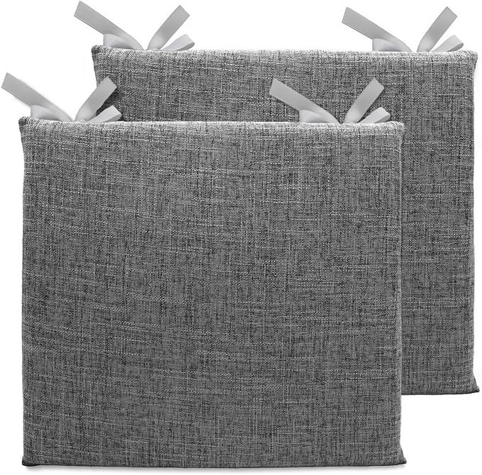 Lifup 6 Pack Chair Cushion Memory Foam Pads, Square Non-Slip Thick Dining Chair Cushions with Ties and Removable Cover for Home Office Restaurant Chair Pads Grey 2 16 x 16 Inch