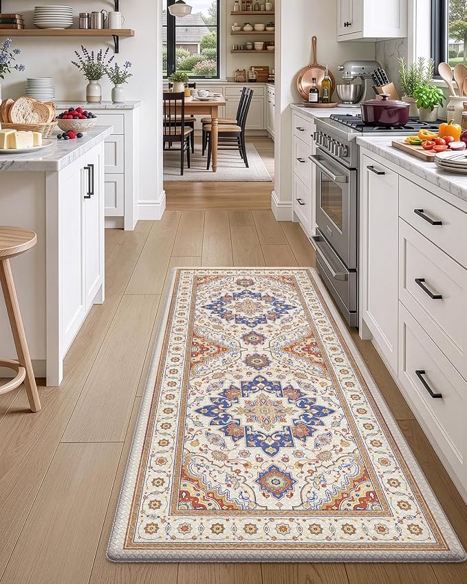 DEXI Kitchen Mats for Floor Cushioned, 23x59 Extra Large Wide Runner Rug Non Slip, Waterproof Soft Comfort Standing Padded Anti Fatigue Decorative, Beige