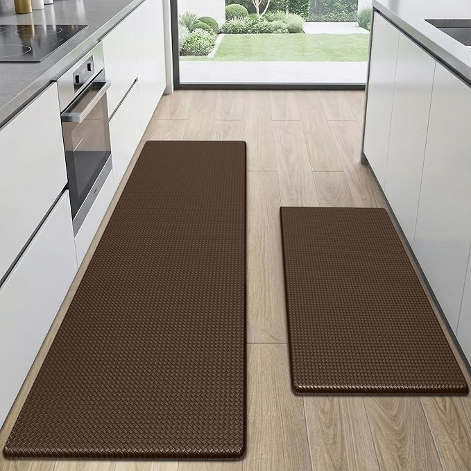 Kitchen Mats for Floor, [2PCS] Anti-Fatigue Kitchen Rugs, Brown | Cushioned Comfort,Non-Slip Backing,Waterproof Surface,Soft Underfoot,Easy Clean,Kitchen Sink,Laundry Room,Standing Desk