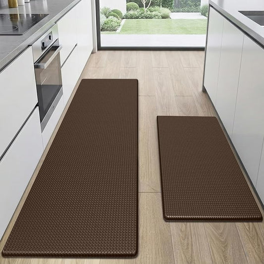 Kitchen Mats for Floor, [2PCS] Anti-Fatigue Kitchen Rugs, Brown | Cushioned Comfort,Non-Slip Backing,Waterproof Surface,Soft Underfoot,Easy Clean,Kitchen Sink,Laundry Room,Standing Desk