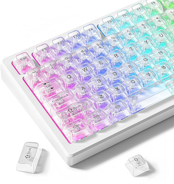 dagaladoo Clear keycaps,Transparent Keyboard keycaps,Jelly Key caps Set,Shine Through keycap，MDA Profile Keyboard caps for Mx Switches Mechanical Keyboard(White)
