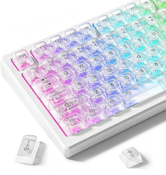dagaladoo Clear keycaps,Transparent Keyboard keycaps,Jelly Key caps Set,Shine Through keycap，MDA Profile Keyboard caps for Mx Switches Mechanical Keyboard(White)