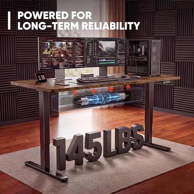 Furmax 48 Inches Electric Height Adjustable Standing Desk Home Office Desk | Large Sit Stand Up Computer Desk Memory Preset with T-Shaped Metal Bracket, Brown
