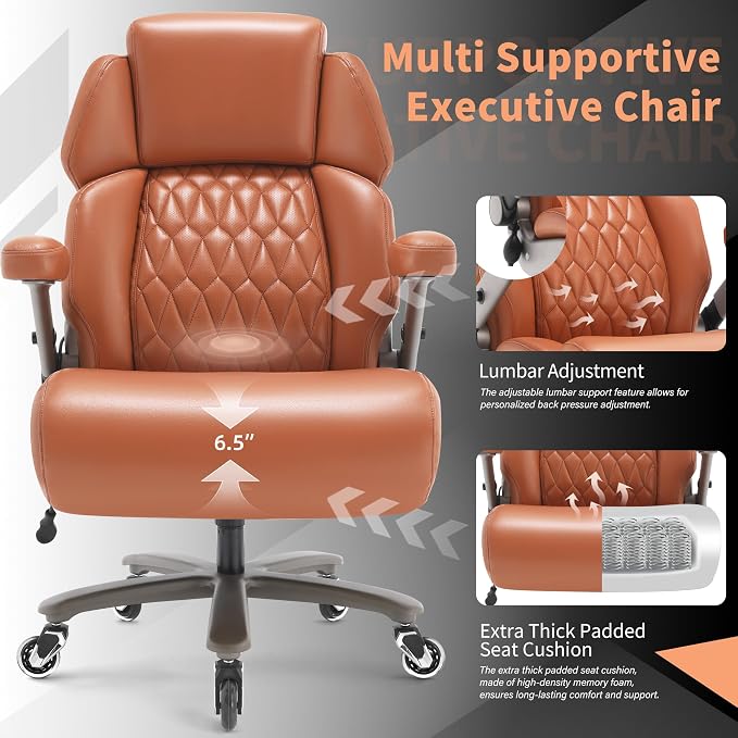 Big and Tall Office Chair 700lbs, Ergonomic High Back Computer Desk Chair | Adjustable Headrest&Lumbar Support, 3D Flip Arms, Large Wheels, Heavy Duty Metal Base, Thick Padded Wide Seat Executive Chair