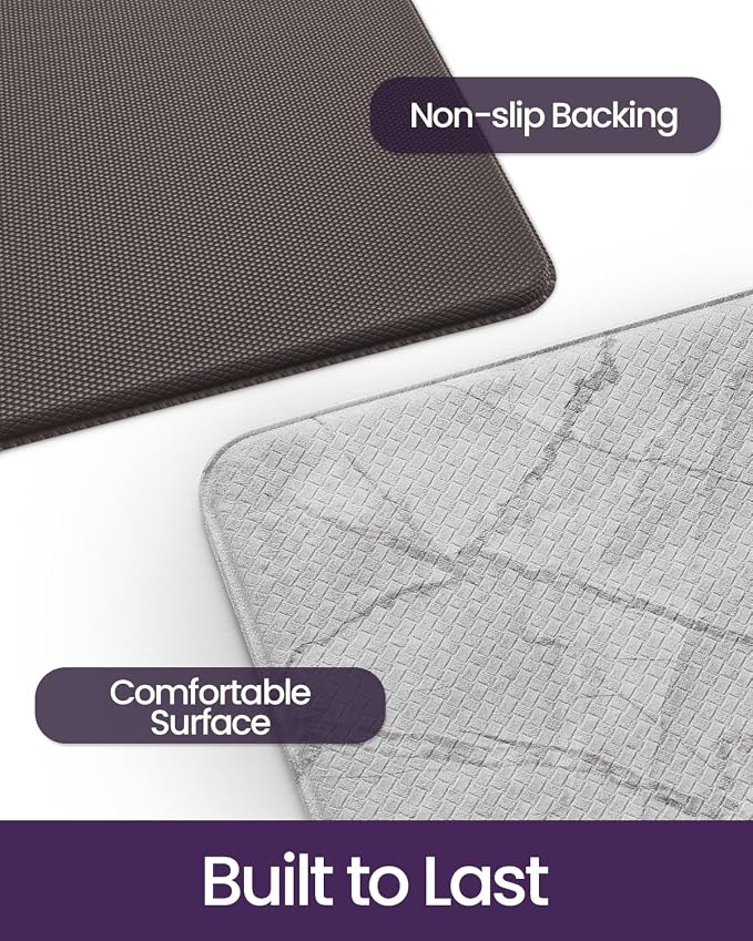 DEXI Kitchen Floor Mats Cushioned Anti Fatigue, 23x107 Light Grey Marble | Runner Rug Wide Standing Comfort, Waterproof Oil-proof, Memory Foam Padded for Front Sink Laundry