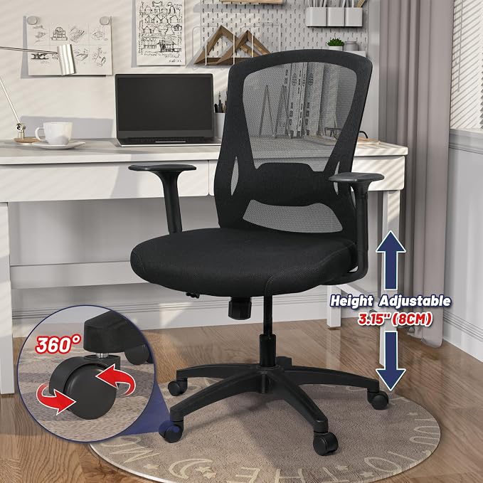 Ergonomic Swivel Large Cushioned Computer Office Desk Task Chair with Adjustable Height for Heavy People Work
