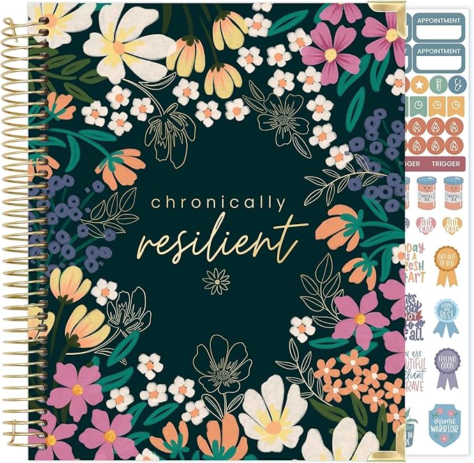 bloom daily planners Undated Chronic Illness Planner & Medical Journal - 12 Month Pain & Symptom Tracker, Mood & Medication Log, Appointment Organizer (7” x 9”) - Chronically Resilient