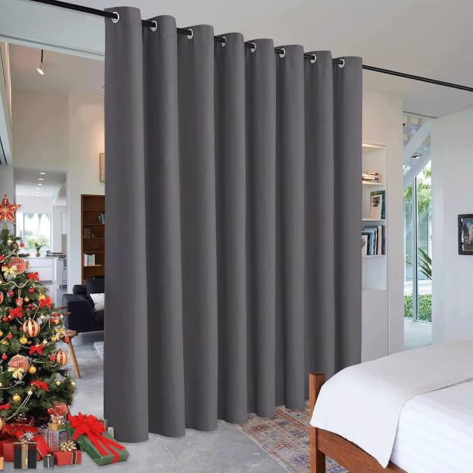 RYB HOME Extra Wide Curtains for Divider Room Separation Soundproof Temporary Door Curtains for Bedroom Closet Office Home Theatre Garage Living Room Privacy Drop Cloth, W 180 x L 84 inches, Grey