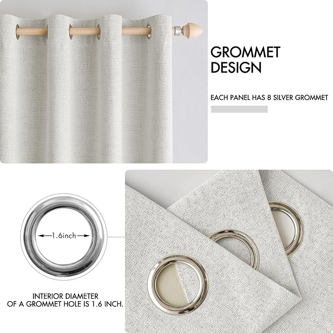 MIULEE 100% Blackout Linen Textured Curtains for Bedroom Solid Thermal Insulated Light Beige Grommet Room Darkening Curtains & Drapes Luxury Decor for Living Room 52 x 84 Inch (2 Panels)