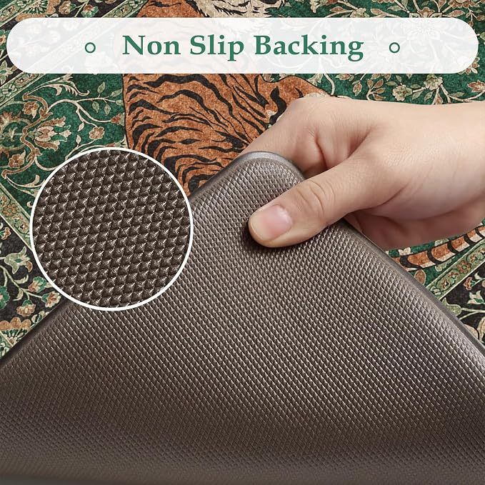 KIMODE Anti Fatigue Mats for Kitchen Floor 17"x47"+17"x29", Cushioned Tiger Kitchen Rugs Sets of 2, Padded Kitchen Floor Mats Non Slip, Comfort Standing Mats for Laundry Office Sink Desk Green
