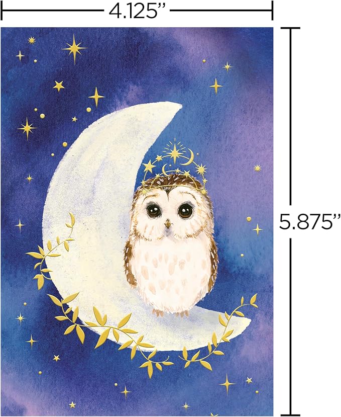 Papyrus 12-Count All Occasion Blank Stationery Notes, Celestial Owl Watercolor
