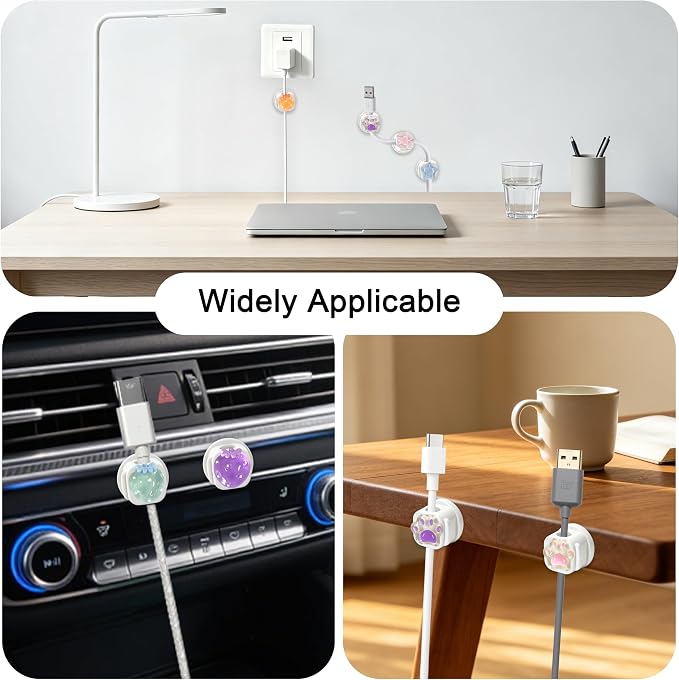 9Pack Magnetic Cable Clips,Night-Glowing Cord Holder,White | Cute Rotating Charger Holder,Strong Adhesive Cable Management, For Nightstand Office Car Home Desk Wall,Strawberry Star Cat