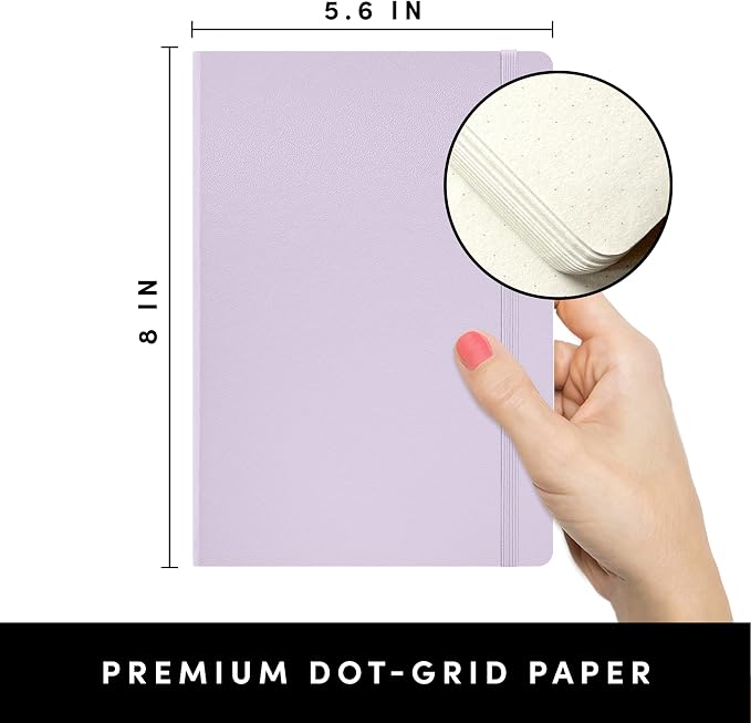 PAPERAGE Bullet Journal Kit, Dotted Journaling Set & Stationary Kit, Hardcover Dotted Journal Notebook (Lavender), 12 fineliner Pens, 8 Sticker & 3 Stencil Sheets, 6 Washi Tapes