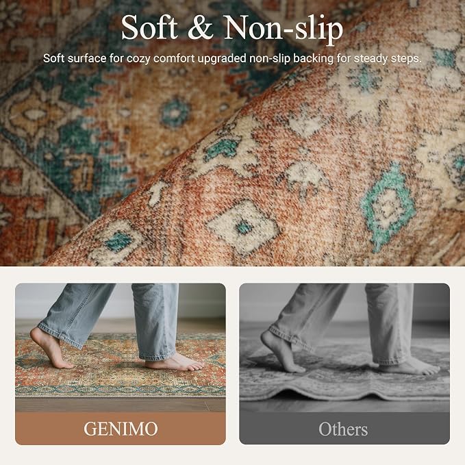 GENIMO Kitchen Rugs Non Slip Washable, 2PCS Kitchen Mats for Floor, Cushioned Standing Mat, Kitchen Runner Rug Floor Mat for Kitchen Decor, Laundry, Sink, Entryway, Home, 20"x32"+20"x48", Retrobrick