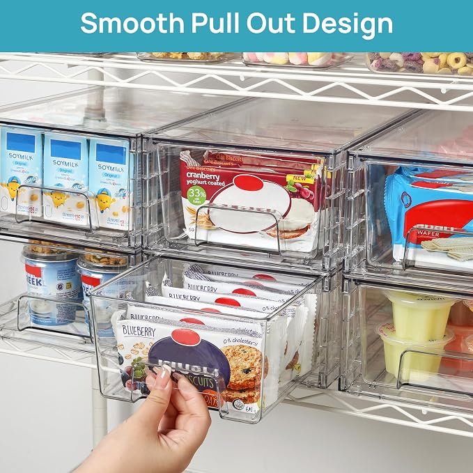 Vtopmart 2 Pack Stackable Clear Drawer with Dividers | Clear Drawer Organizers with Removable Dividers for Flexible storage. Stackable, Non-slip, for Fridge, Under Sink & Bthroom