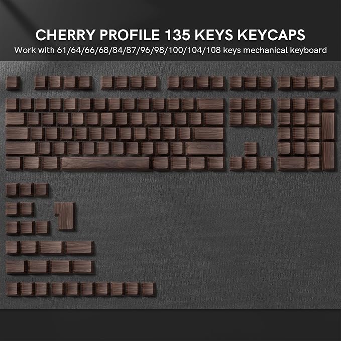 Womier PBT Keycaps, Custom Keyboard Caps 60 65 75 100 Percent, Shine Through Cherry Profile Keyboard Keys, Doubleshot Side Print Dye Sub Keycap Set (Walnut)