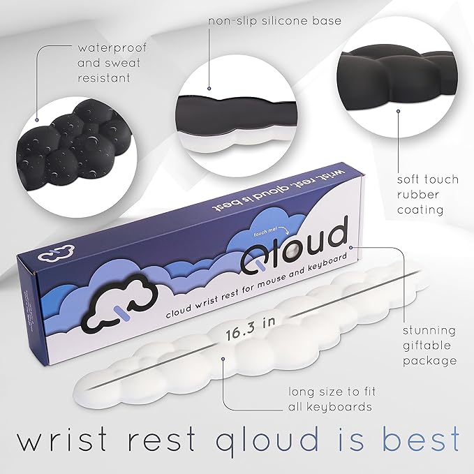 Cloud Keyboard Wrist Rest – Create-ables Qloud Cloud Wrist Rest for Computer Keyboard and Mouse, Ergonomic Memory Foam Wrist Pad with Non-Slip Base, Includes Cloud Mouse Pad – Yellow