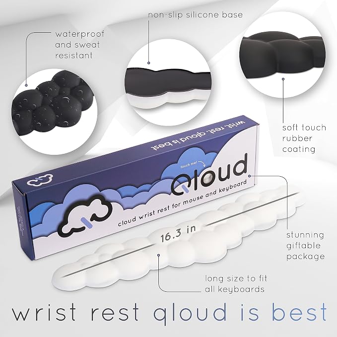 Rainbow Cloud Keyboard Wrist Rest – Create-ables Qloud Rainbow Wrist Rest for Computer Keyboard and Mouse, Ergonomic Memory Foam Wrist Pad with Non-Slip Base, Includes Cloud Mouse Pad