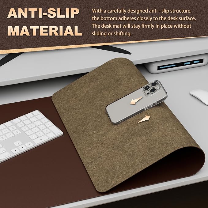 K KNODEL Desk Protector Mat and Pad for Office (Dark Brown, 17"x35.4") | Waterproof Desk Mat, Desk Pads and Blotters, Desktop Mat, Desk Protector and Cover, Office Computer, Laptop and Keyboard Mat