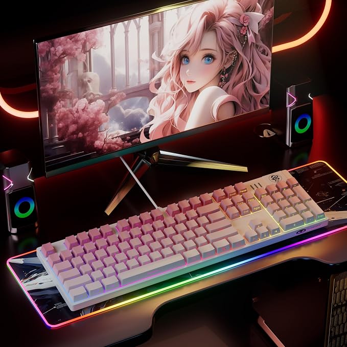 MageGee Mechanical Gaming Keyboard, Wired USB RGB Backlit Keyboard, 104-Key 100% Anti-Ghosting Mechanical Keyboard with Red Switches, Side-Printed Keycaps for Windows PC & Mac