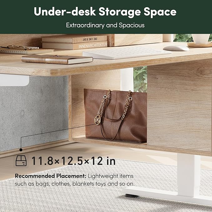 CubiCubi Standing Desk with Wood Drawers, 48" x 24" Electric Height Adjustable Table with Monitor Shelf, 3 Drawers and Open Storage, Computer Home Office Sit and Stand up Workstation, Maple