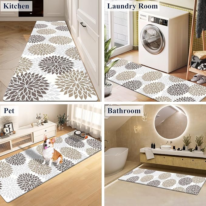HEBE Anti Fatigue Kitchen Mats for Floor 20"x71", Cushioned Standing Mat | Non Slip Waterproof Kitchen Runner Rug, Heavy Duty Padded Foam Comfort Mat Floor Carpet for Standing Desk, Laundry, Sink